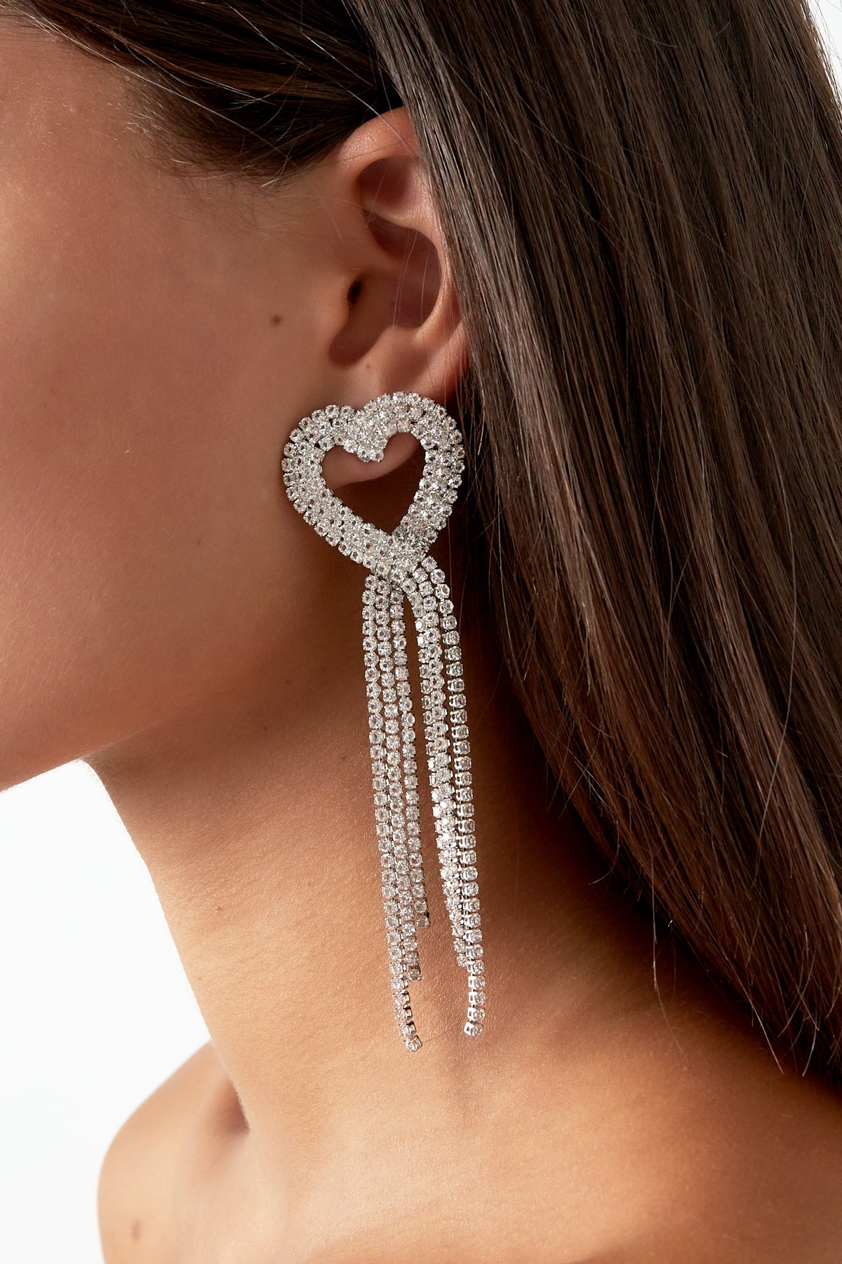 Zilveren harten bling bling oorbellen