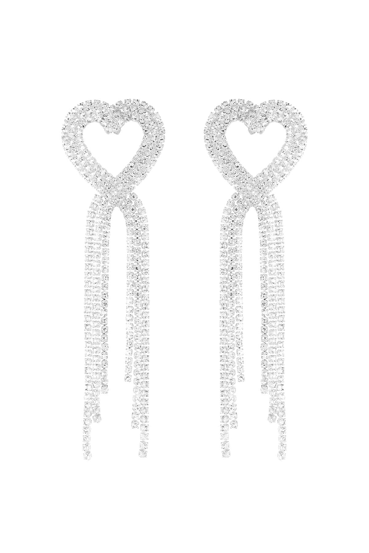 Zilveren harten bling bling oorbellen