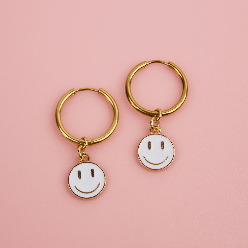 Weiße Smiley Medium Ohrringe - Handgefertigt