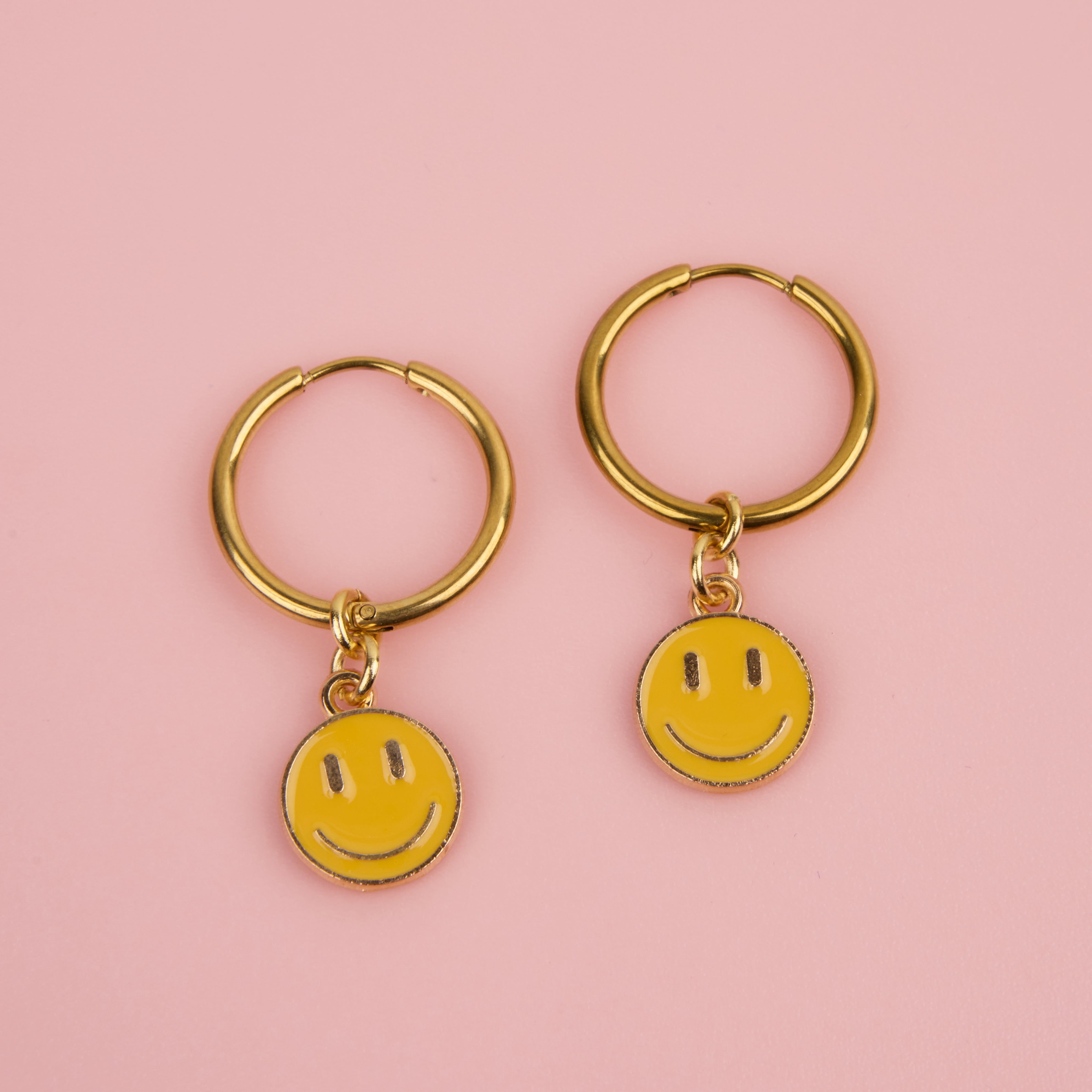 Gelbe Smiley Medium Ohrringe - Handgefertigt