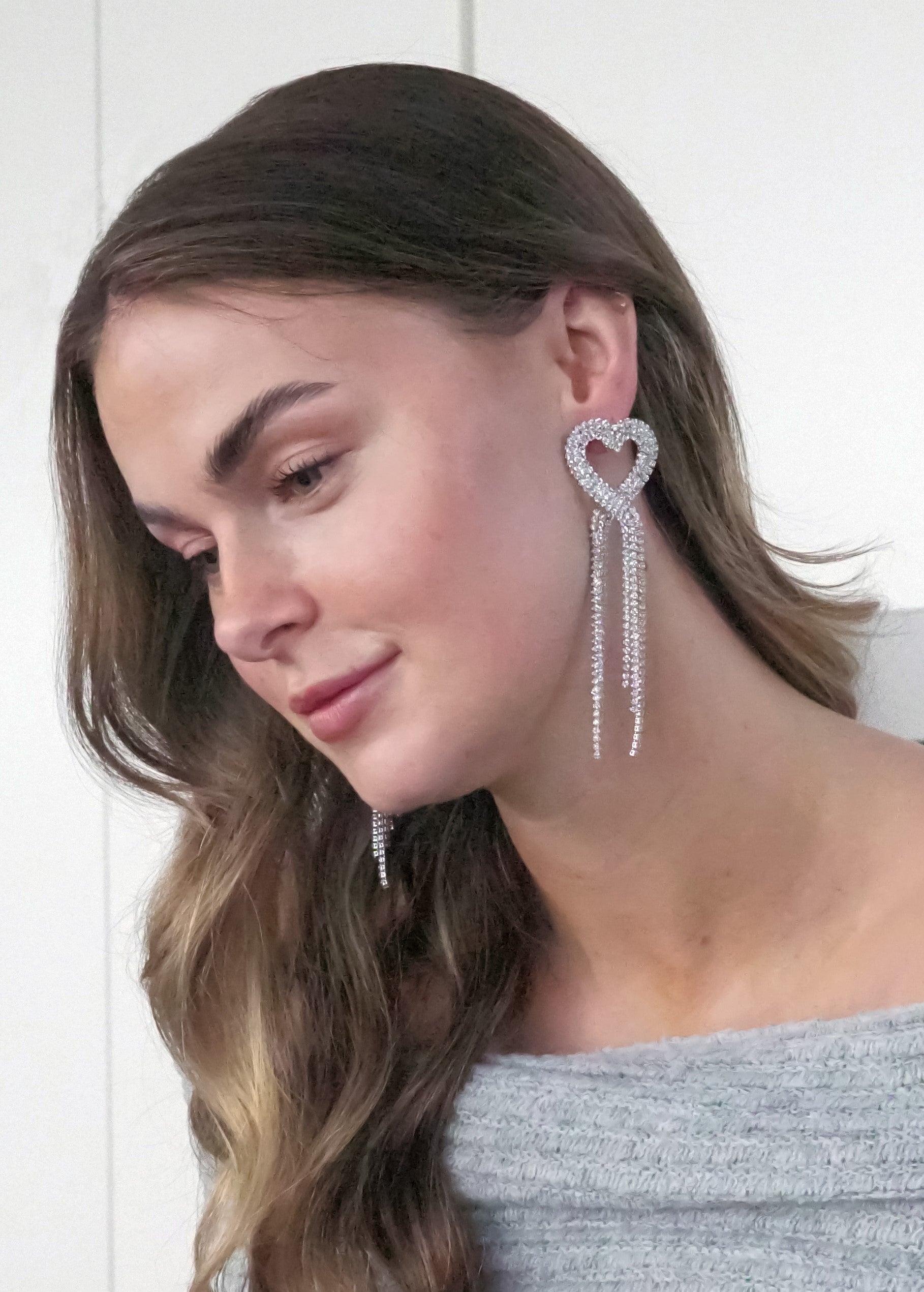 Zilveren harten bling bling oorbellen