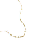 Goudkleurige korte stainless steel ketting met ronde strass steentjes, 39 cm + 5 cm verlengketting.