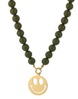 Donkergroene kralenketting met gouden stainless steel smiley