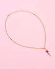 Ketting met roze bliksem - handgemaakt