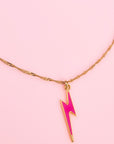 Ketting met roze bliksem - handgemaakt