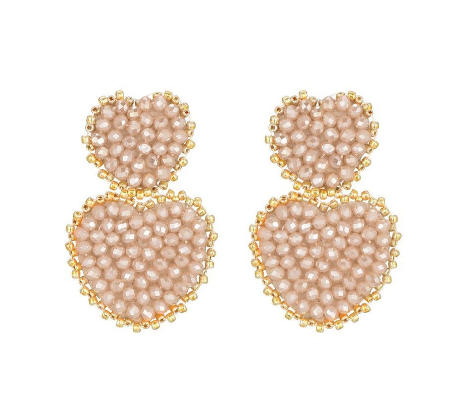 Beige Ohrringe mit Doppelherz