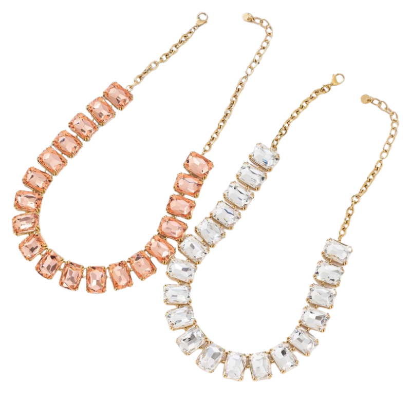 Gouden statement ketting met roze steentjes