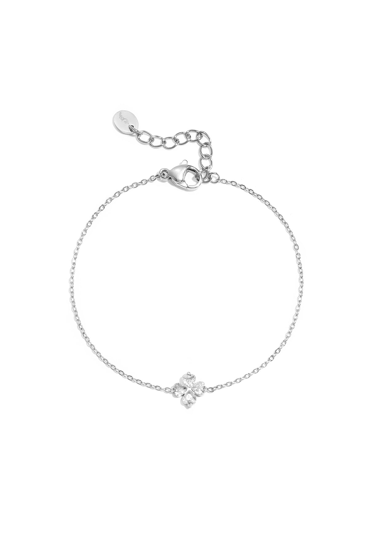 Armband met strass klavertje vier zilverkleurig