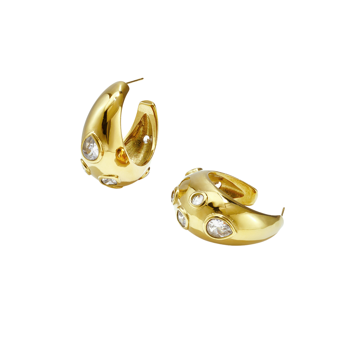 Chunky stainless steel gouden hoops met strass stenen