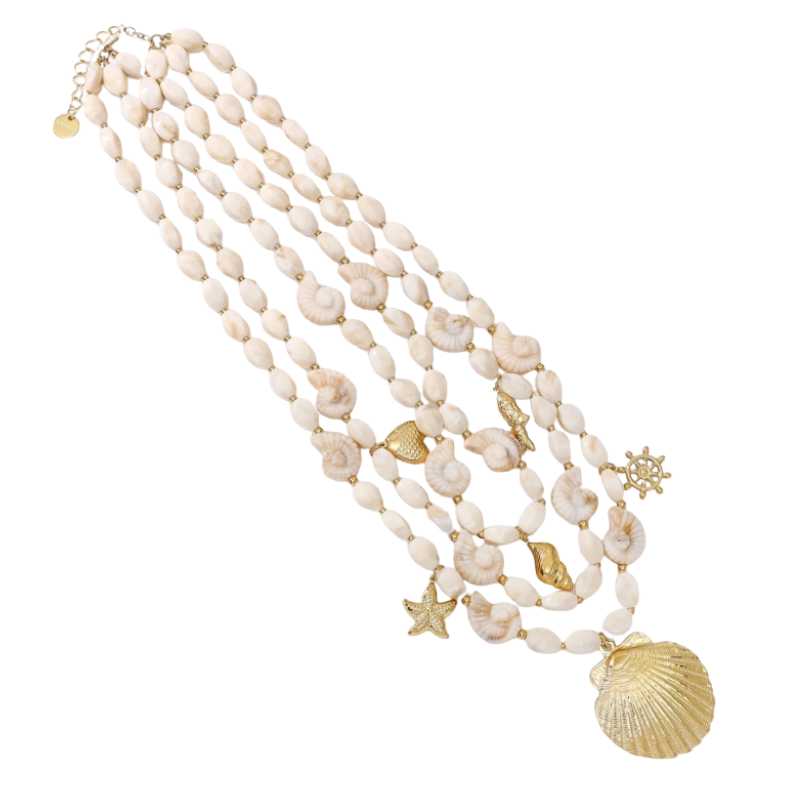 Gebroken witte kralenketting met beach bedels
