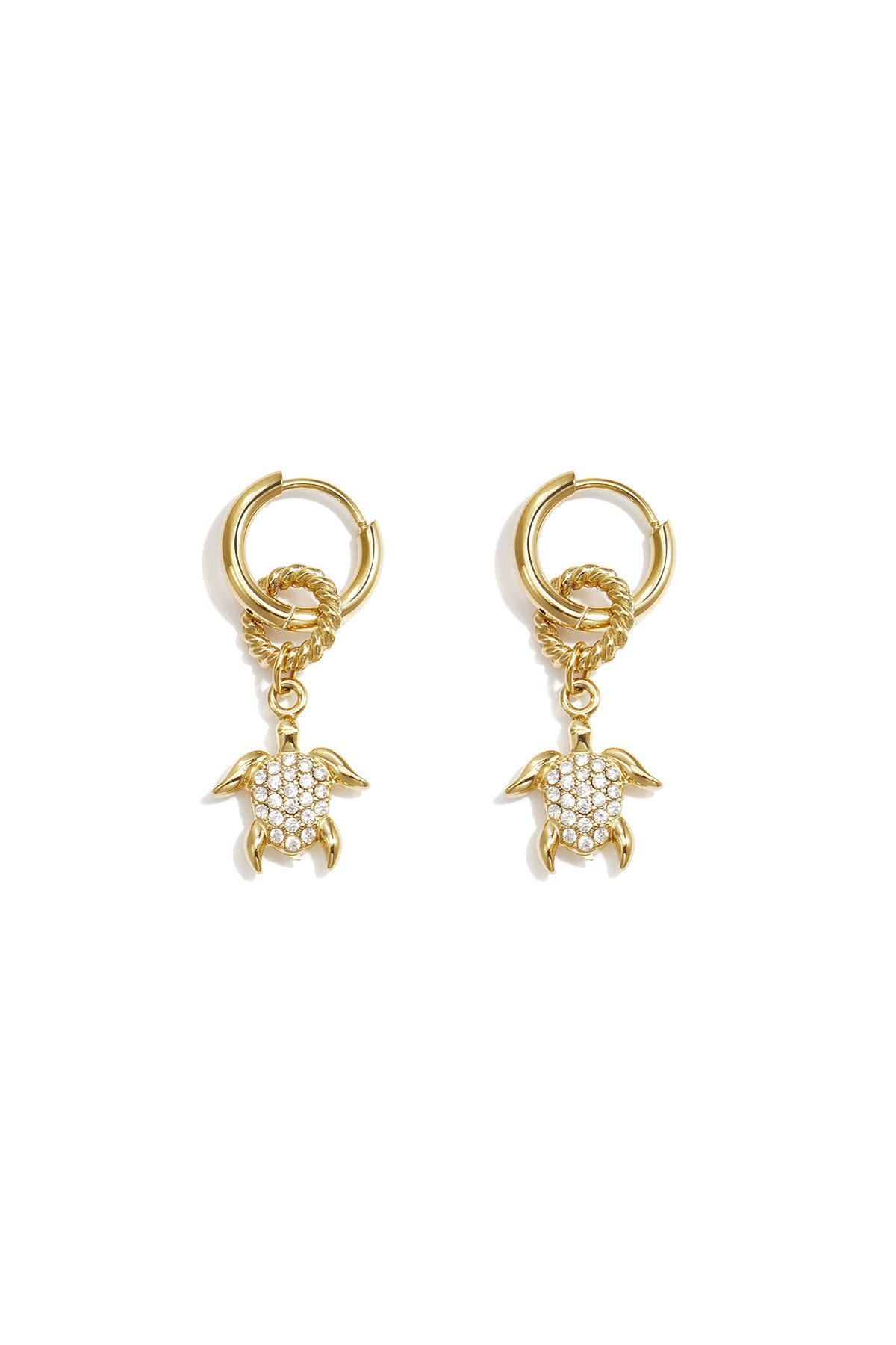 Gouden oorringetjes stainless steel met schildpad en steentjes