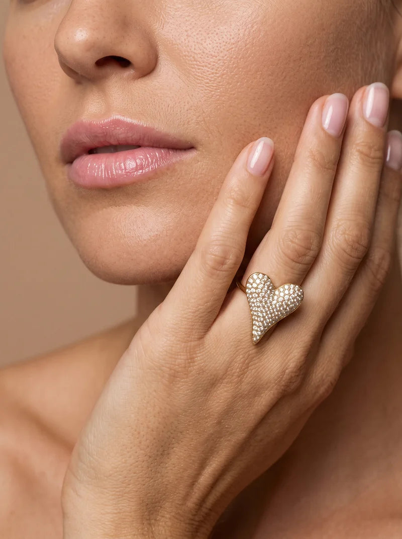 Goudkleurige verstelbare hart ring met strass | Love Struck