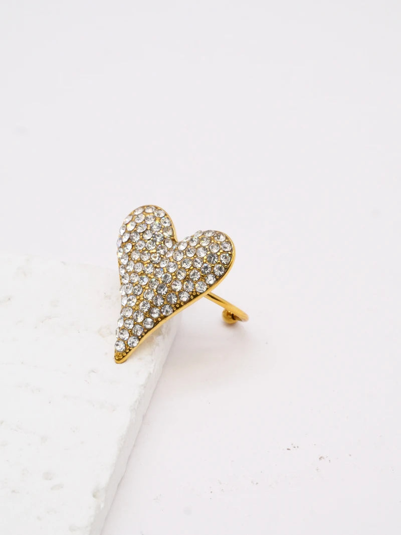 Goudkleurige verstelbare hartring met strass | Love Struck