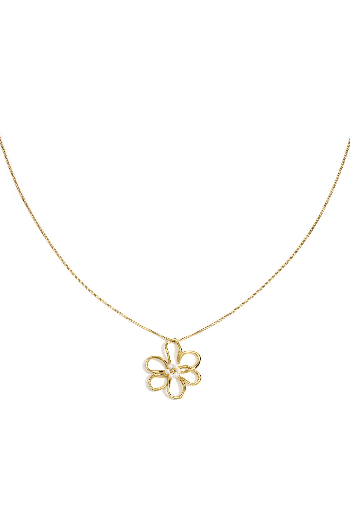 Lange ketting met bloem en pareltjes