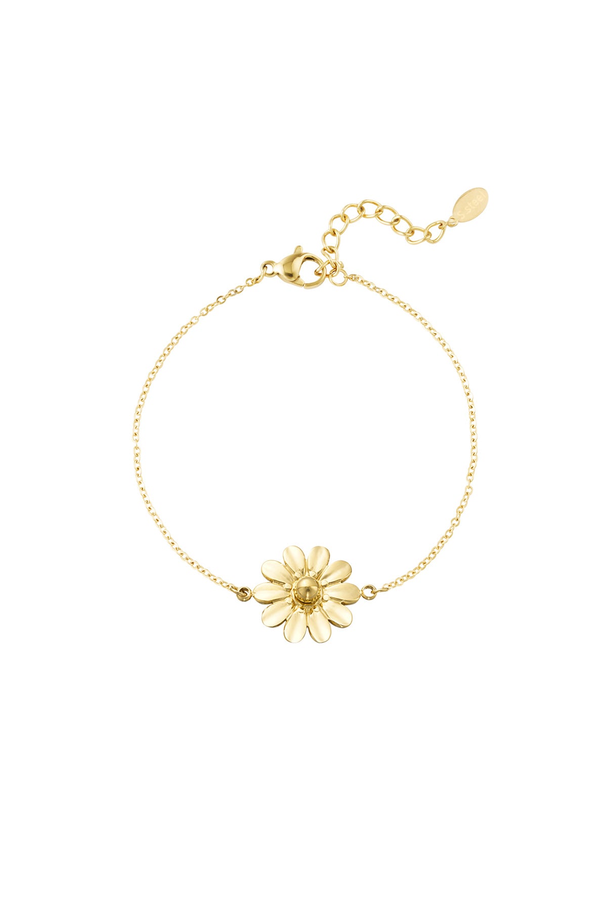 Goudkleurige stainless steel armband met grote bloem