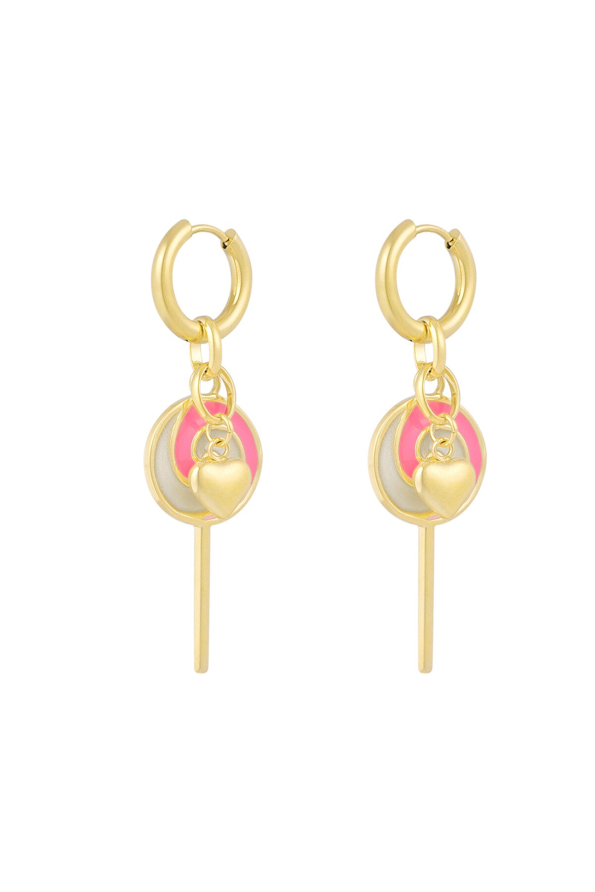 Oorringen met roze lolly en hartje