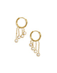 Goudkleurige stainless steel oorringen met vier hangende kettinkjes en witte steentjes