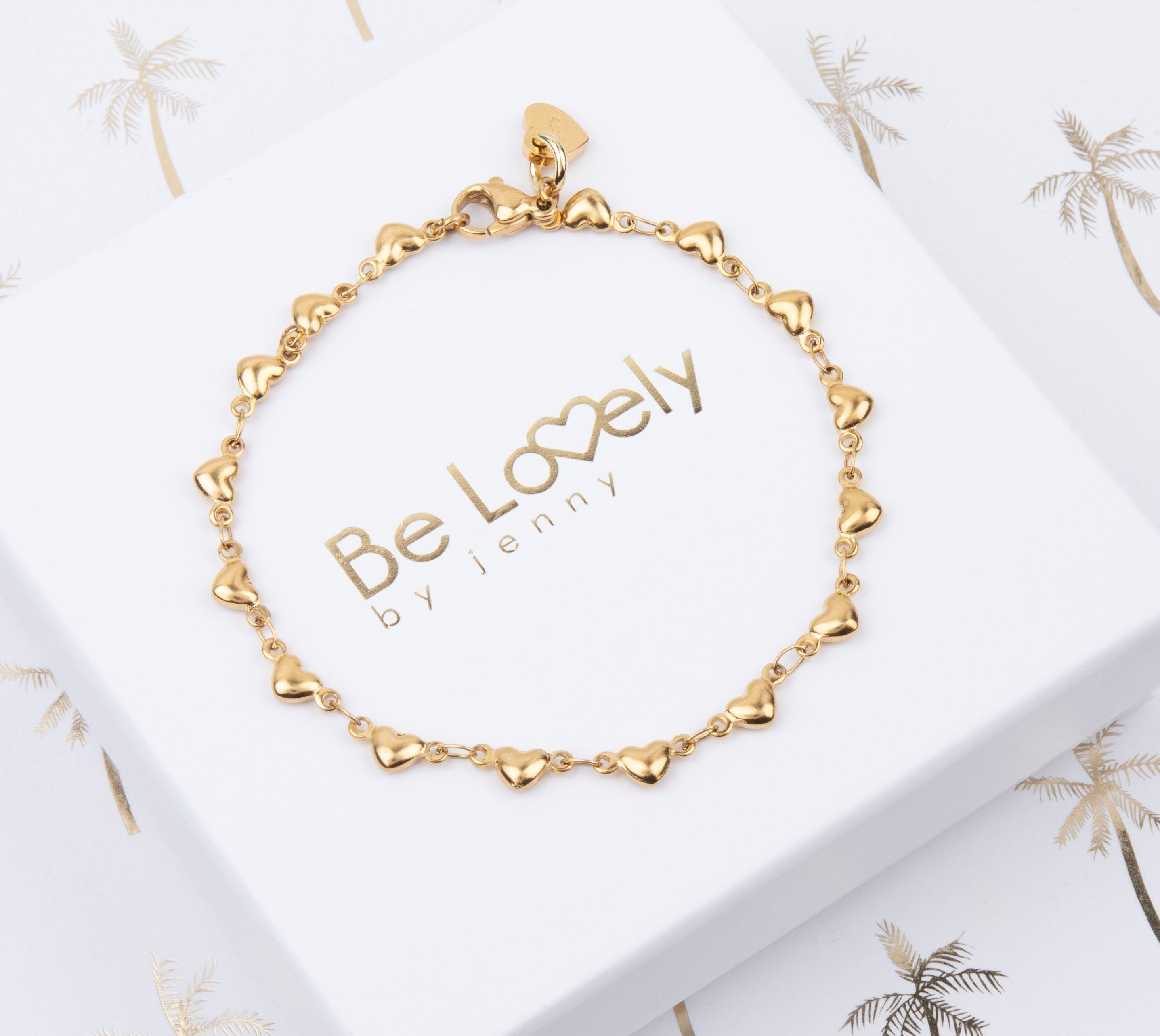 Be-Lovely | Prachtige Gouden Stainless Steel Armband met Hartjes - Verstelbaar