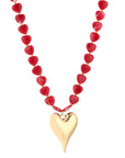Rode harten kralenketting met gouden stainless steel hart