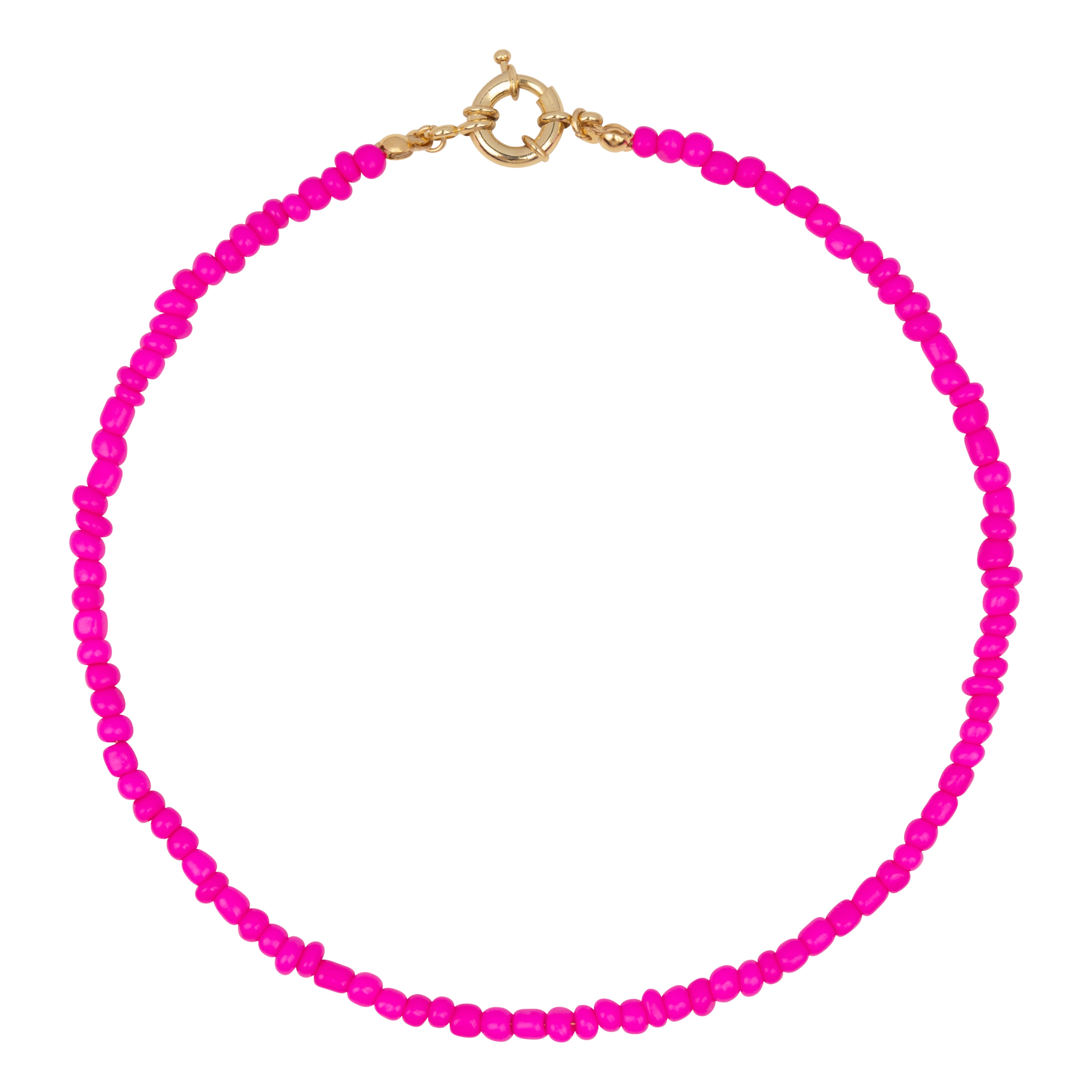 Be-Lovely | Neonroze Kralenketting van Mooie Rocailles met Goudkleurige Staaldraad