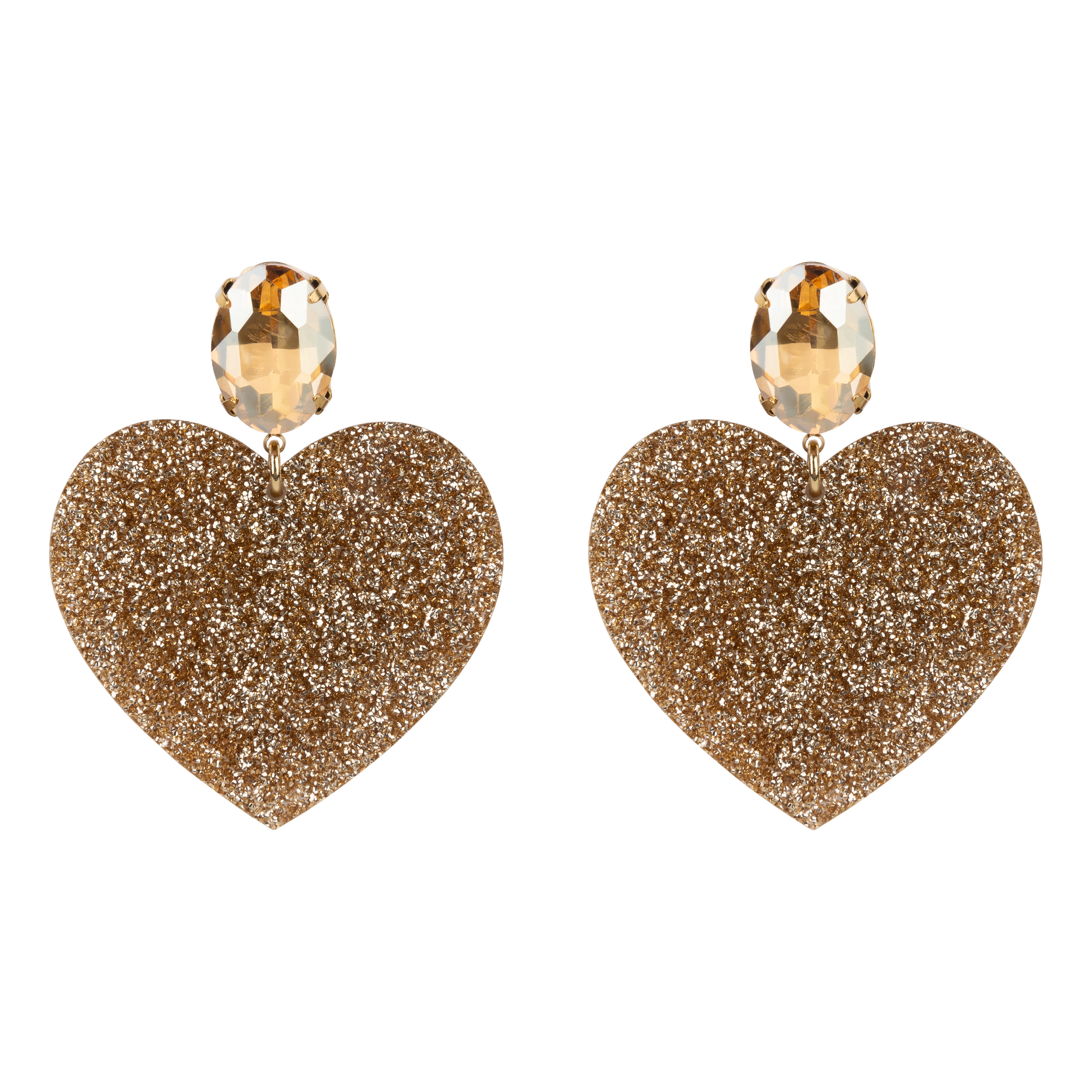 Be-Lovely | Grote Glitter Gouden Harten Statement Oorbellen