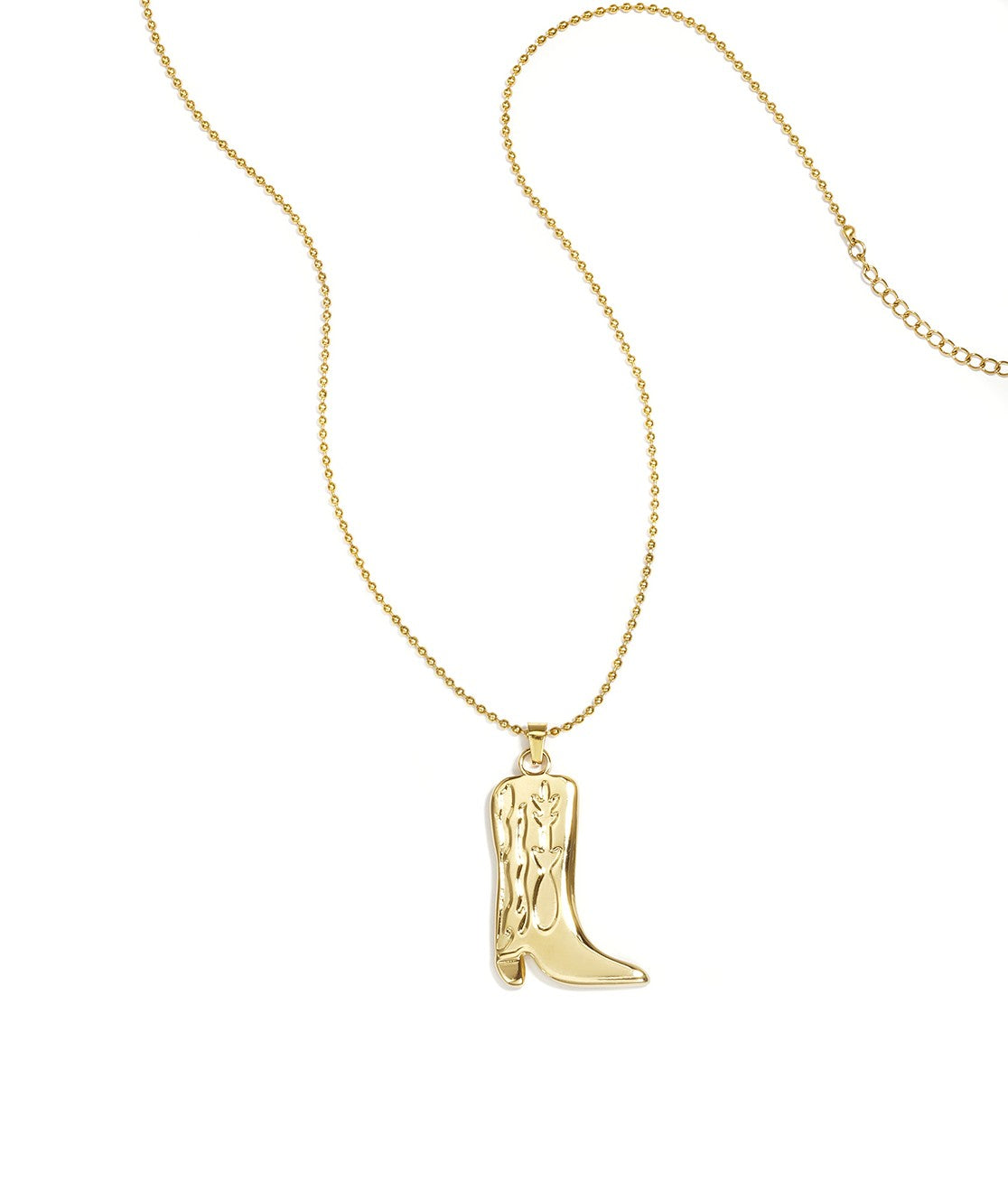 Goudkleurige lange stainless steel ketting met cowboylaars hanger