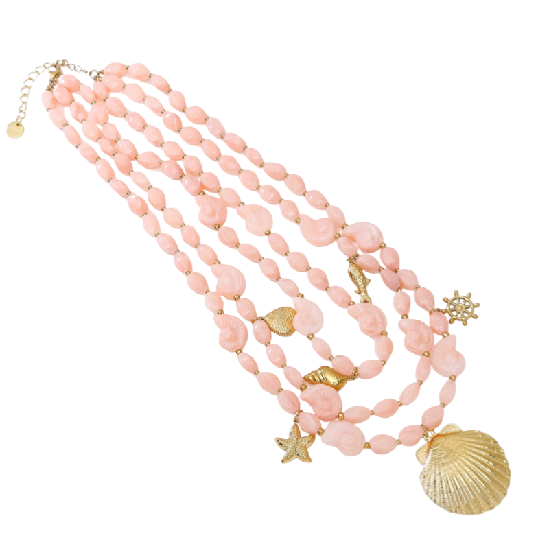 Lichtroze kralenketting met beach bedels