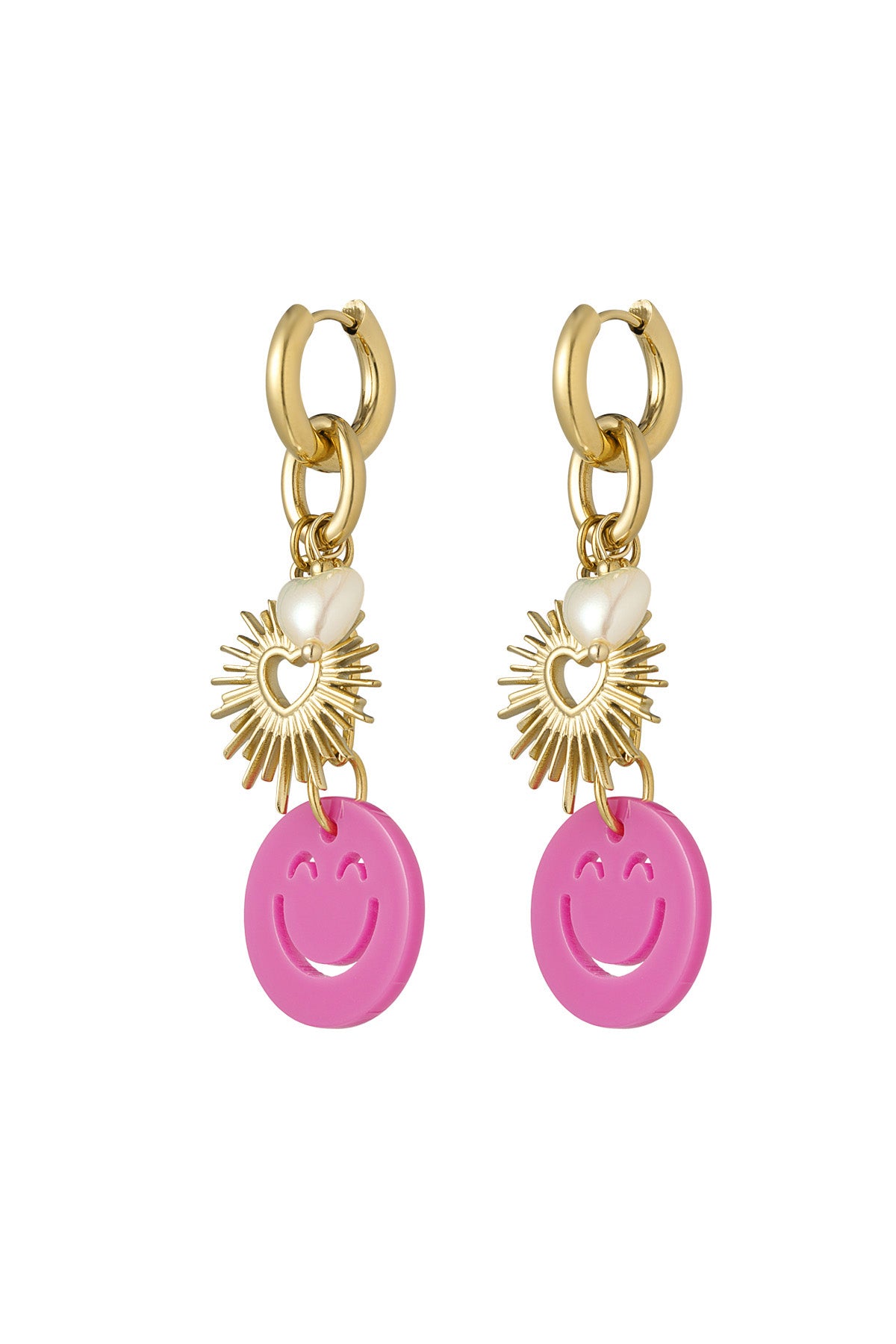 Oorringen met roze smiley en hartjes