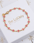 Be-Lovely | Prachtige Gouden Stainless Steel Armband met Roze Hartjes - Verstelbaar