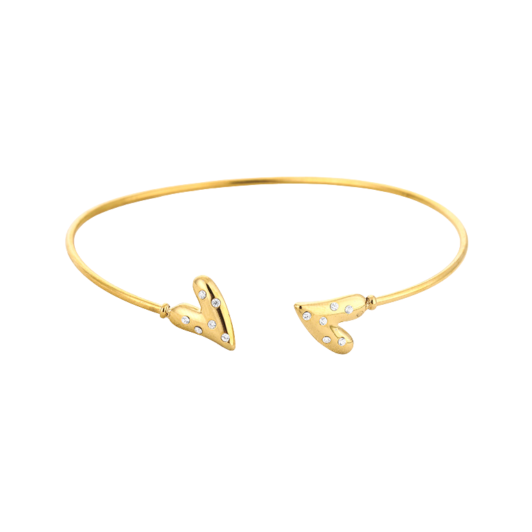 Open bangle met hartjes en steentjes